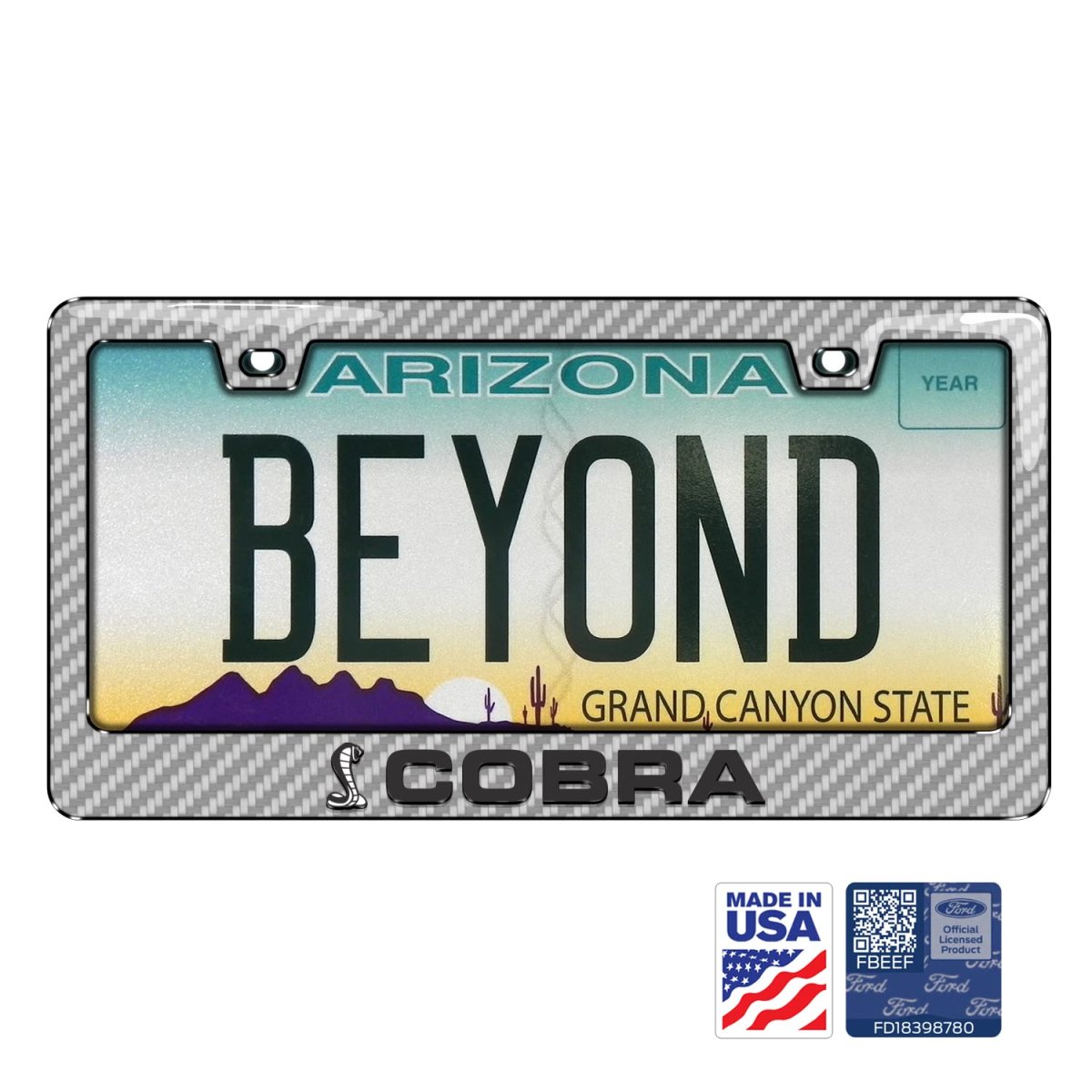 Ford Mustang Cobra In 3d On Silver Real 3k Carbon Fiber Finish Abs Plastic License Plate Frame