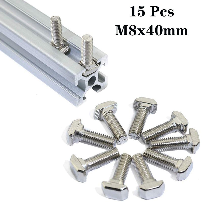 15 Pcs M8 X 40mm Thread Slot Drop-in Bolt T-bolt Hammer Head T Screw Stud For 4545 Series Standard 10mm T-slot Aluminum