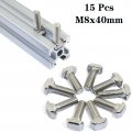 15 Pcs M8 X 40mm Thread Slot Drop-in Bolt T-bolt Hammer Head T Screw Stud For 4545 Series Standard 10mm T-slot Aluminum