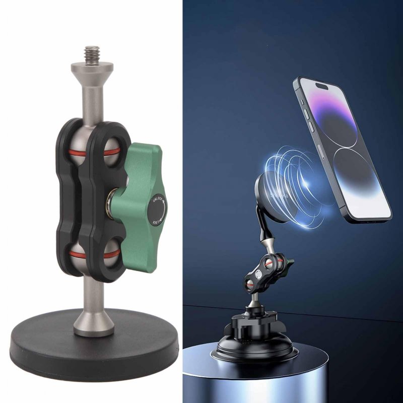 Magnetic Car Mount Dual 360 Degreehead 1 4inch Thread Phone Holder For Mounting Action Cameras