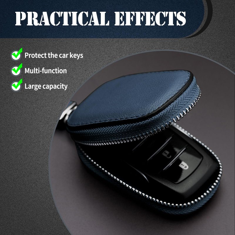 Fogfar 1 Pc Car Leather Key Case Smart Protective Cover For Remote Organizer With Hook Universal Cars Blue