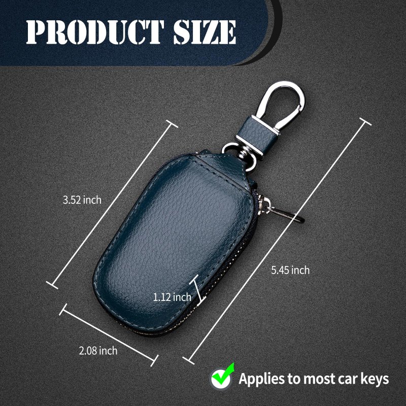 Fogfar 1 Pc Car Leather Key Case Smart Protective Cover For Remote Organizer With Hook Universal Cars Blue