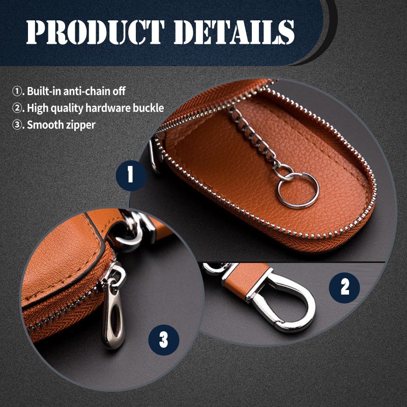 Fogfar 1 Pc Car Leather Key Case Smart Protective Cover For Remote Organizer With Hook Universal Cars Blue
