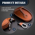 Fogfar 1 Pc Car Leather Key Case Smart Protective Cover For Remote Organizer With Hook Universal Cars Blue