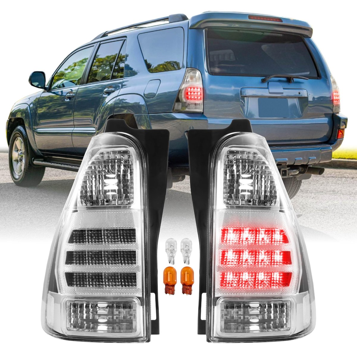 Rear Tail Light Assemblies For 2003-2009 Toyota 4runner All Clear Lens With Chrome Housing And Red Led Set Of 2 Left Right Sr5