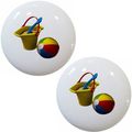 Set Of 2 Beach Ball Sand Bucket Cabinet Drawer Pull Knobs 1 5 In White Ceramic Furniture With Mounting Hardware