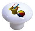 Set Of 2 Beach Ball Sand Bucket Cabinet Drawer Pull Knobs 1 5 In White Ceramic Furniture With Mounting Hardware 