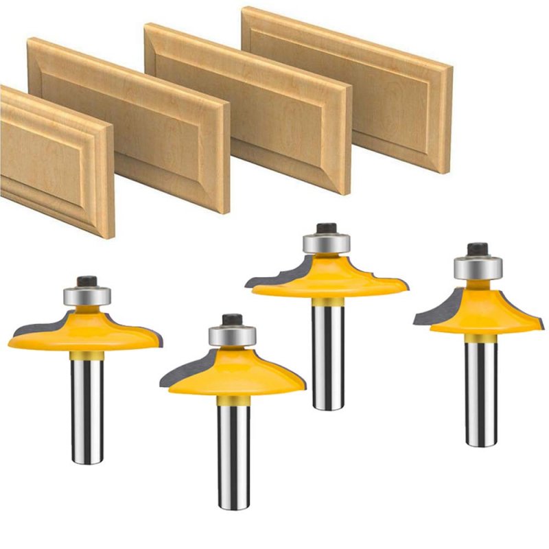 Router Bit Set 4pcs 1 4 In Shank Door And Drawer Front Edging Bits Miter Frame Crown Molding Wood Milling Cutter Carbide Cnc