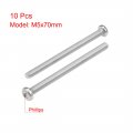 Uxcell M5x70mm Machine Screws Phillips Cross Pan Head Screw 304 Stainless Steel Fasteners Bolts 10pcs