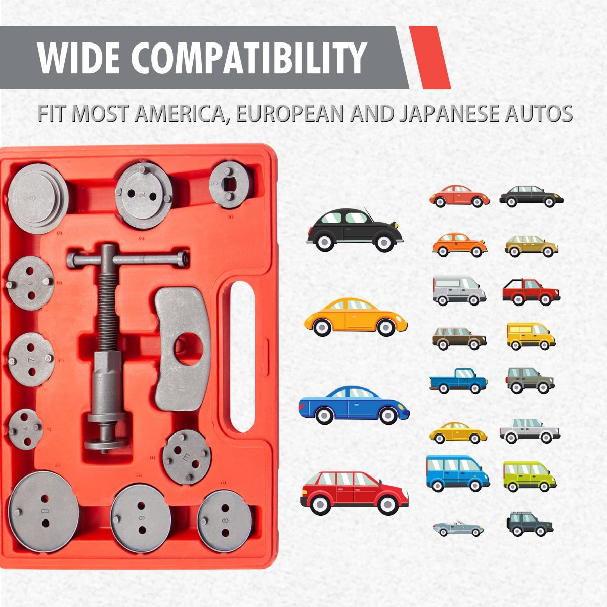 Cartman 12pc Heavy Duty Disc Brake Caliper Tool Kit Universal Front And Rear Piston Screw-in Wind Back Rewind Compression