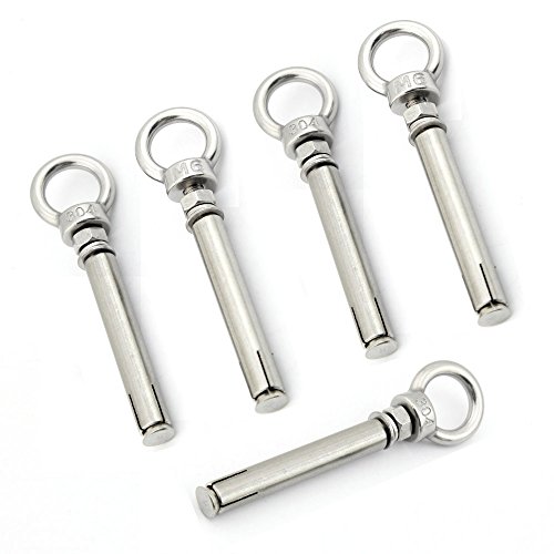 Stainless Steel Ring Lifting Expansion Eyebolts M6x70mm 5 Pack For Concrete And Masonry Grade 304 Rust Protection