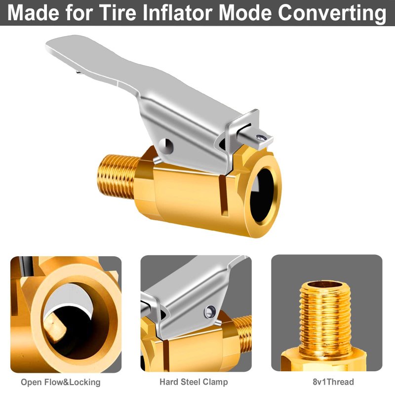 Goneson Tire Inflator Nozzle With Clip Air Chuck Quick Connect For Inflation 8v1 Standard Thread Pack Of 4pcs