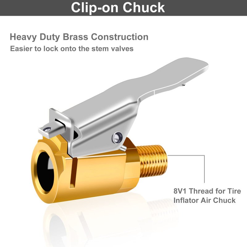 Goneson Tire Inflator Nozzle With Clip Air Chuck Quick Connect For Inflation 8v1 Standard Thread Pack Of 4pcs