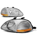 Auto Dynasty For Honda Civic Headlight Chrome Bumper Fog Light Amber Lens 6th Generation Ej Em Ek D16