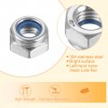 Uxcell Left-hand Lock Nuts M6x1mm 304 Stainless Steel Thread Hex Nylon Insert Nut For Assembling And Fastening Silver 10pcs