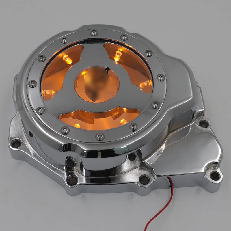Chrome Left Engine Stator Cover With Yellow Led Light See Thru For 2006-2014 Yzf-r6 Billet Aluminum Motorcycle Part