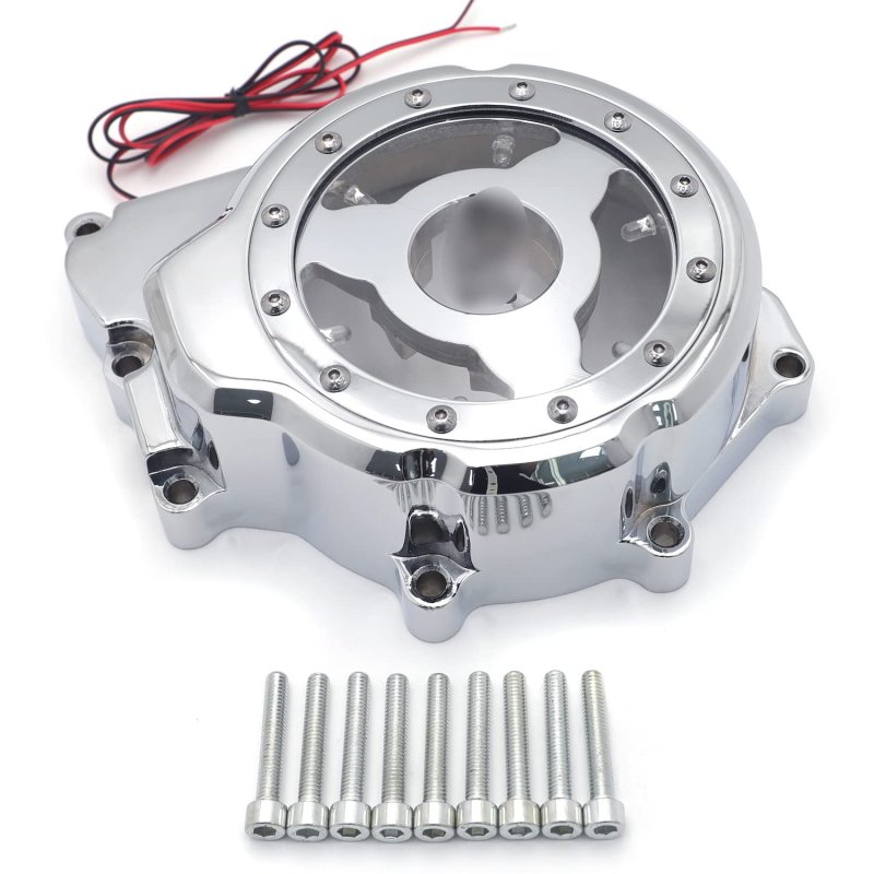 Chrome Left Engine Stator Cover With Yellow Led Light See Thru For 2006-2014 Yzf-r6 Billet Aluminum Motorcycle Part