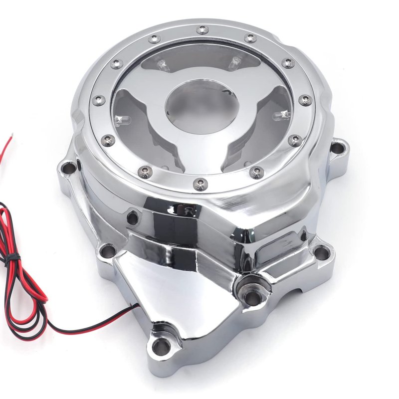 Chrome Left Engine Stator Cover With Yellow Led Light See Thru For 2006-2014 Yzf-r6 Billet Aluminum Motorcycle Part