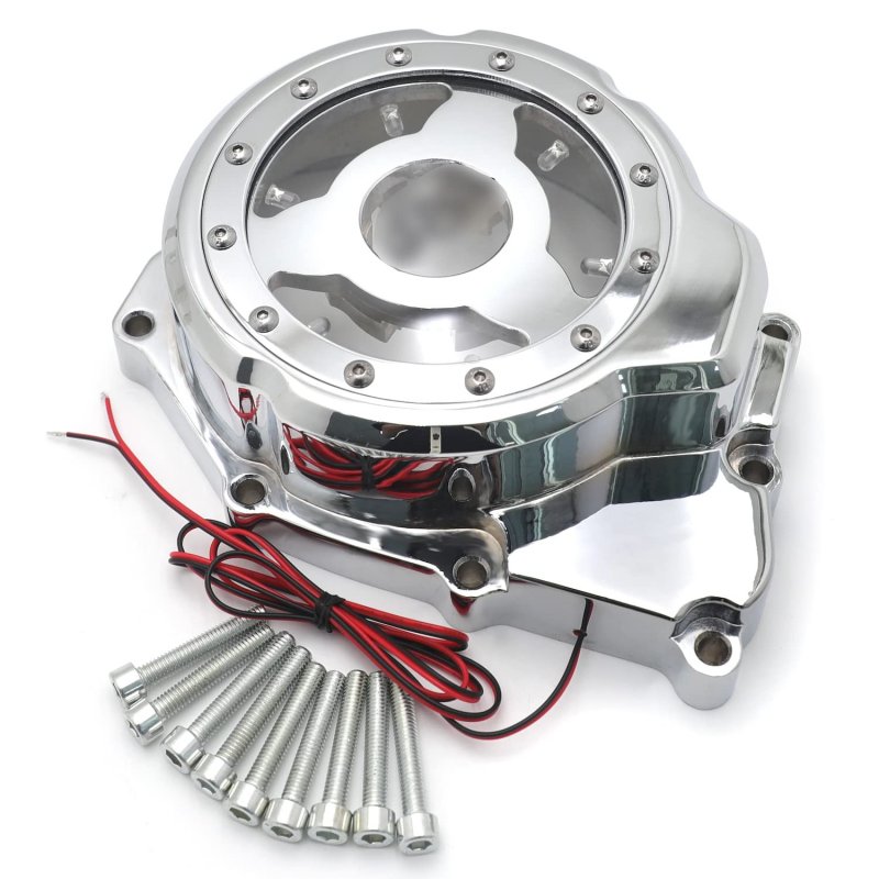 Chrome Left Engine Stator Cover With Yellow Led Light See Thru For 2006-2014 Yzf-r6 Billet Aluminum Motorcycle Part