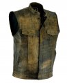 Leatherick Mens Soa Style Black Brown Distress Leather Biker Motorcycle Vest With Concealed Carry Pockets M 