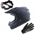 Motocross Adult Helmet Bmx Mx Atv Dirt Bike Matt Black Bundle With Goggles And Skeleton Gloves Large Dot Approved Hf801 