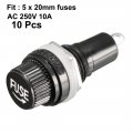 Uxcell 10pcs Ac 10a 250v Black Electrical Panel Mounted Screw Cap Fuse Holder