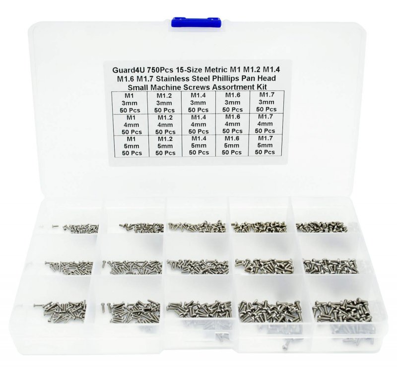 Guard4u 750pcs 15-size Metric M1 2 4 6 7 Stainless Steel Phillips Pan Head Small Machine Screws Assortment Kit
