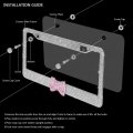 Betrong Glitter Rhinestones Crystal Sparkly White License Plate Frames Holder With Bow Premium Stainless Steel Covers For Women