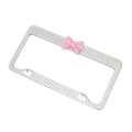 Betrong Glitter Rhinestones Crystal Sparkly White License Plate Frames Holder With Bow Premium Stainless Steel Covers For Women
