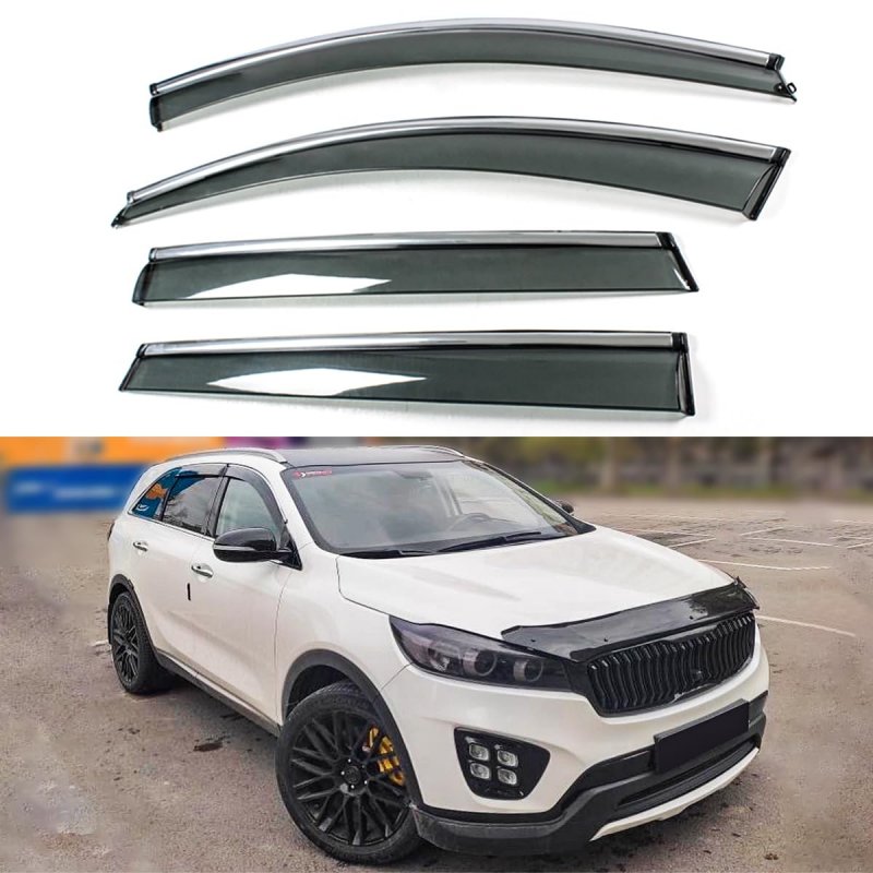 Premium Smoke Tinted Window Visors With Chrome Trim And Clips For 2016 2020 Kia Sorento Low Profile Rain Wind Guards 4 Piece