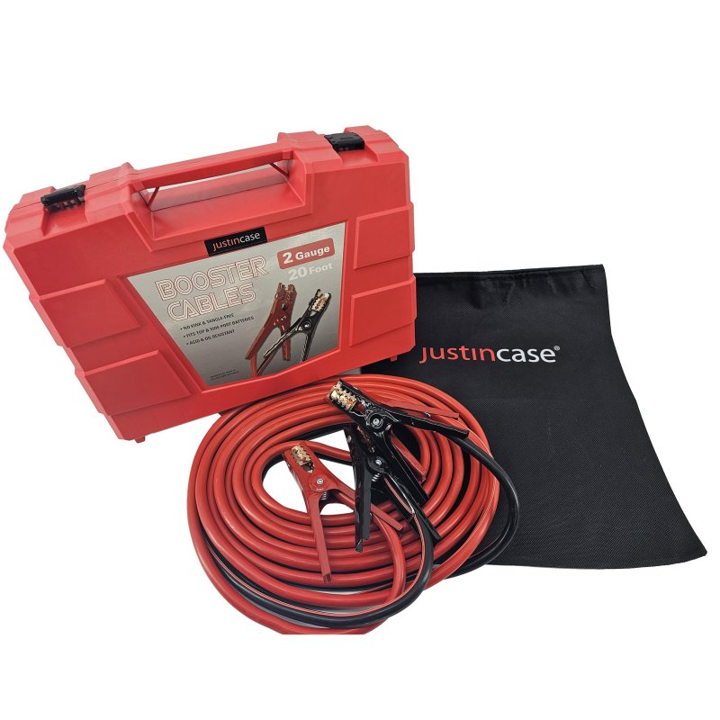 Heavy Duty Car Jumper Cables 2 Gauge Wire Conductor 20 Ft Length With Storage Bag And Roadside Assistance