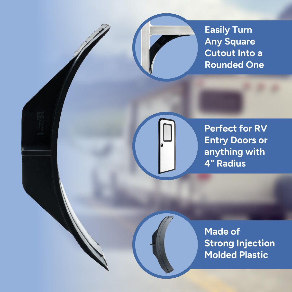 Rv Entry Door Corner Radius Block 4 In Rp-crnerblok-door-2 2 Pack For Square Cutouts Black