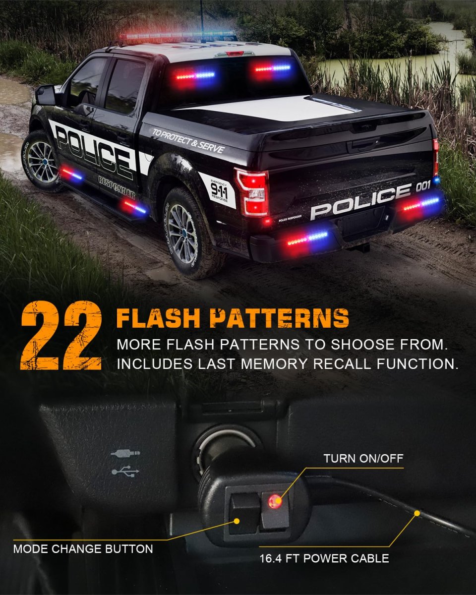 Xridonsen 2x 10 7 Inch Red Blue Police Lights 24 Led Emergency Strobe Warning Flashing Safety Side Window Front Rear Windshield