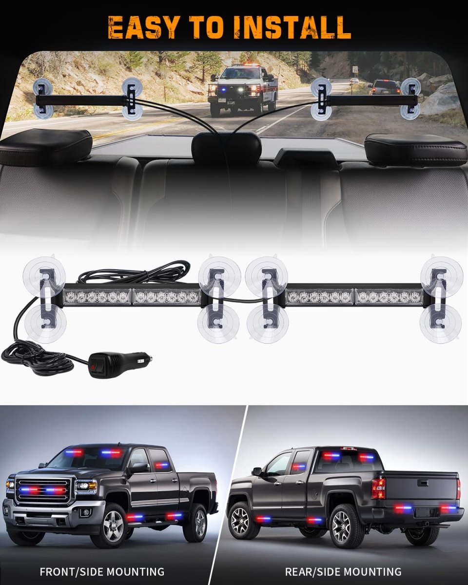 Xridonsen 2x 10 7 Inch Red Blue Police Lights 24 Led Emergency Strobe Warning Flashing Safety Side Window Front Rear Windshield