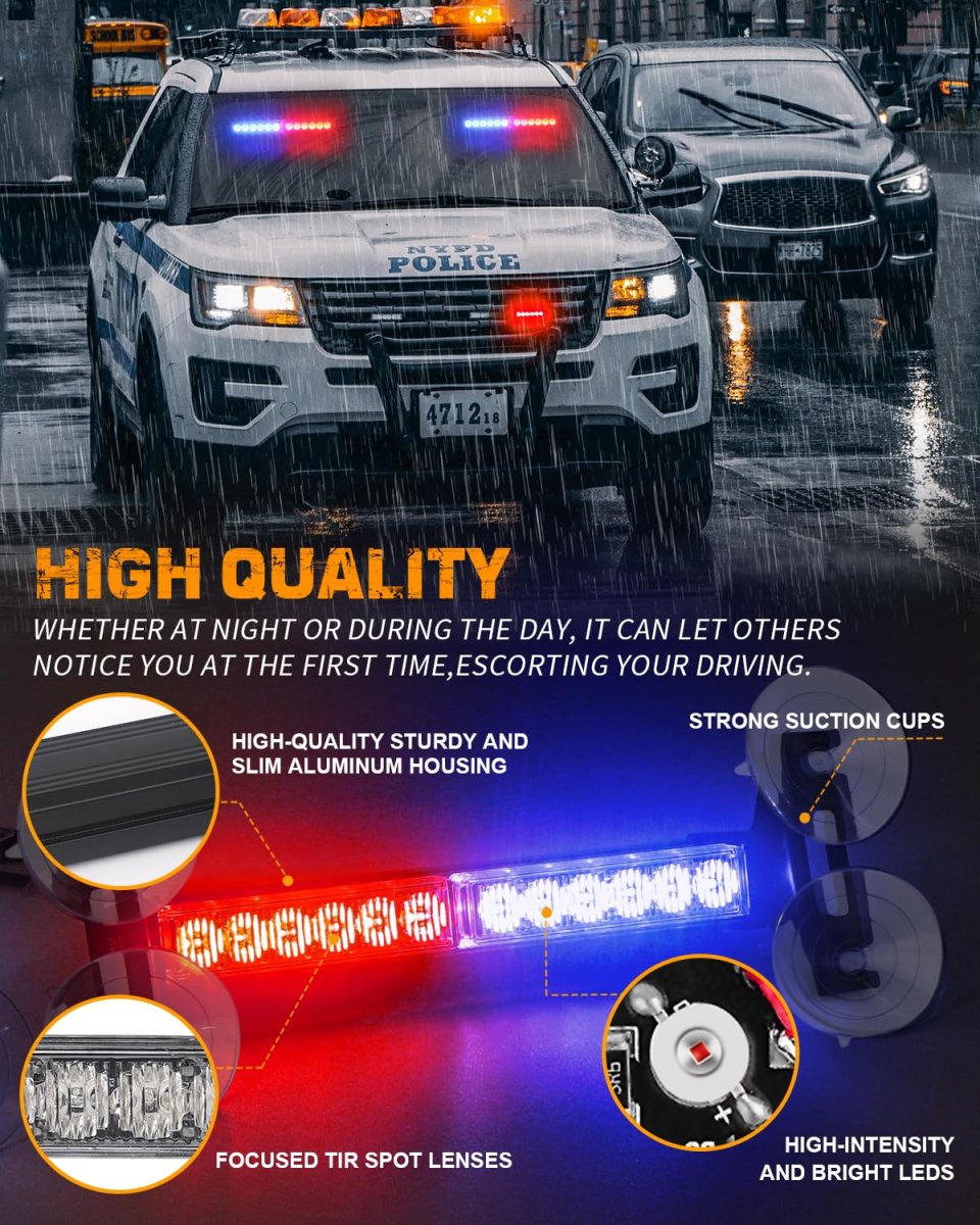 Xridonsen 2x 10 7 Inch Red Blue Police Lights 24 Led Emergency Strobe Warning Flashing Safety Side Window Front Rear Windshield
