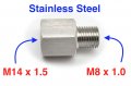 Autobahn88 Stainless Steel Sensor Adaptor M14 X1 5 Female To M8 0 Male Hex 18