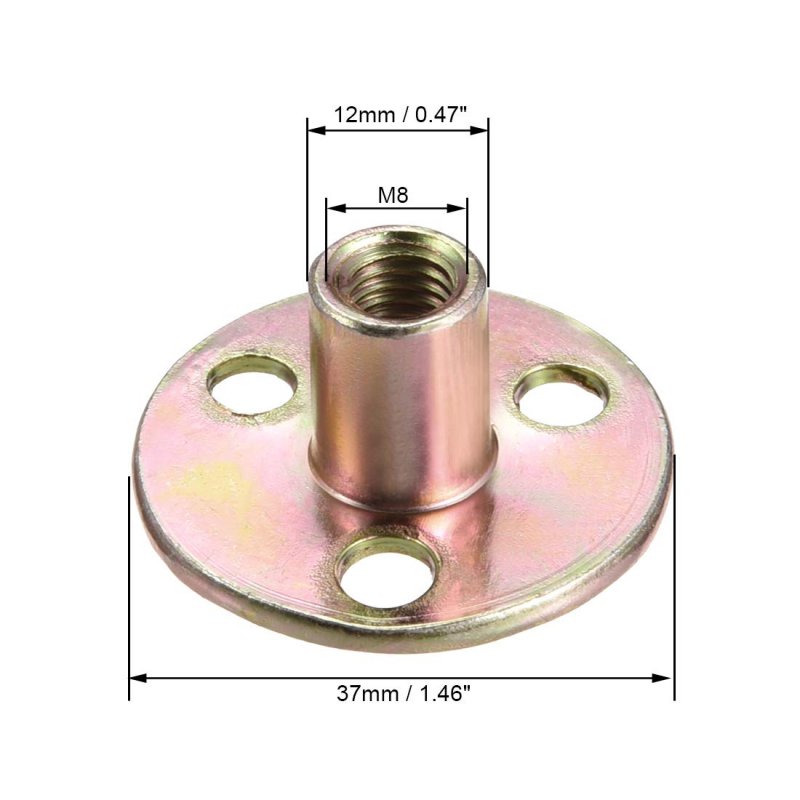 M8x37x2 5mm Brad Hole Tee Nut Carbon Steel T-nuts Furniture Hardware Flange Insert Female Thread 10pcs