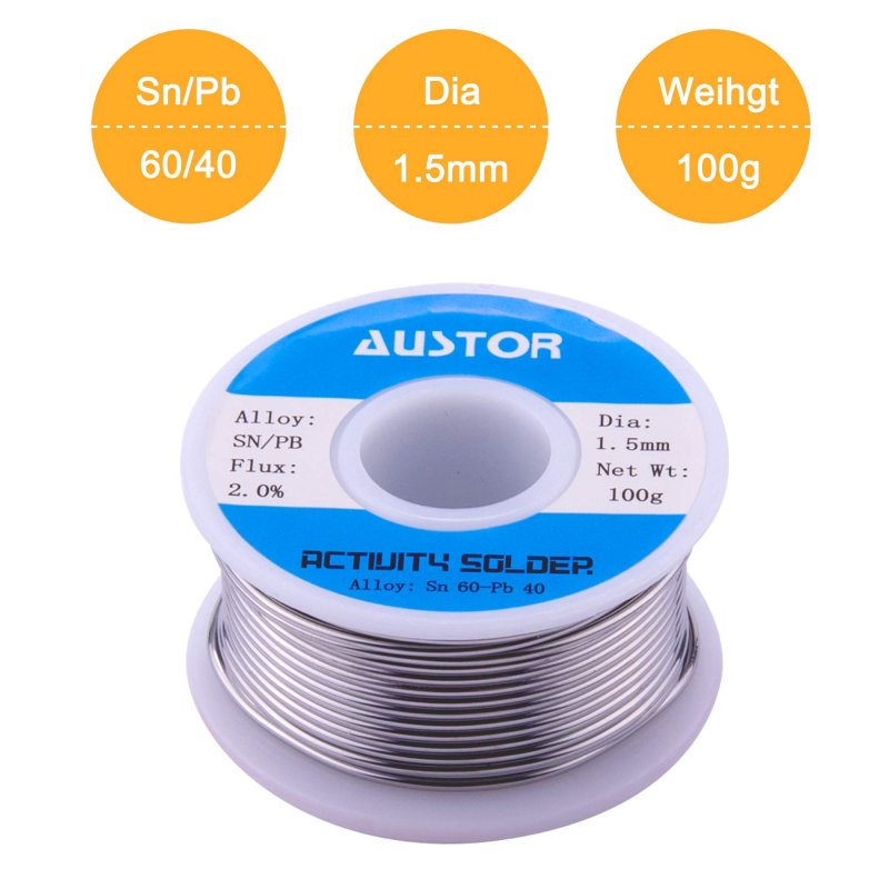 60 40 Tin Lead Rosin Core Solder Wire For Electrical Soldering 1 5mm Diameter 100g Spool Au-21-682