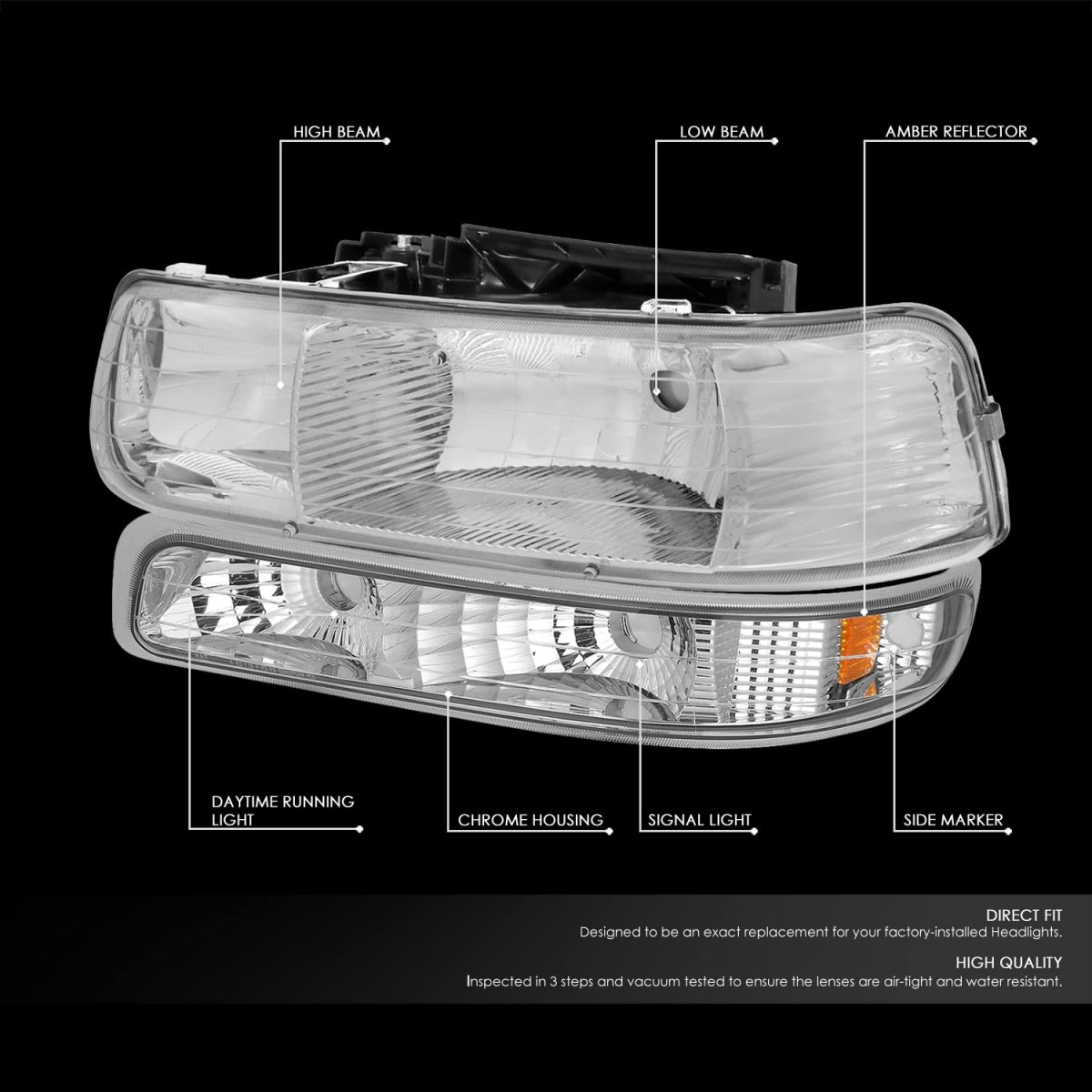 Headlights Assembly For 1999-2006 Chevy Silverado Suburban Tahoe 1500 2500 Hd 3500 4 Piece Halogen Headlamps With Bumper Lamps