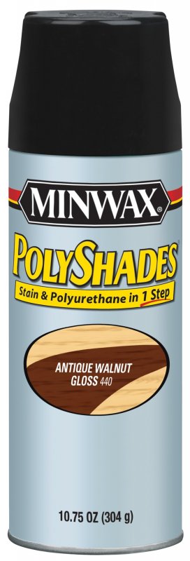 Minwax 3134400000 Polyshades Stain Polyurethane In 1 Step 10 75 Ounce Spray Antique Walnut Gloss