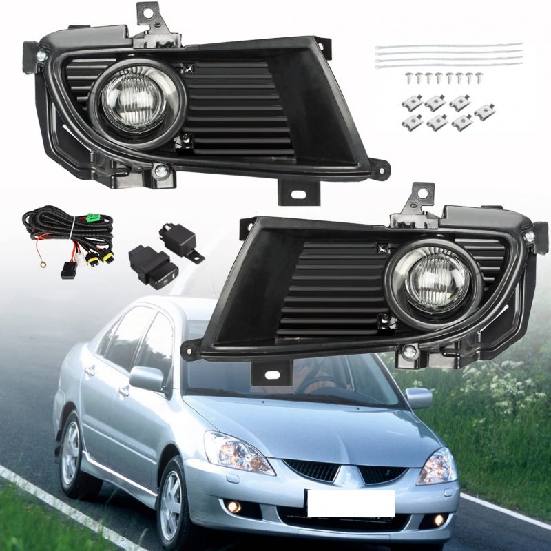 Fog Lights Assembly With Switch And Wiring Kit For Lancer 2004 2005 Clear Driving Set Of 2 Front Replacement Wj30-0171-09