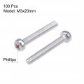 Uxcell M3x20mm Machine Screws Pan Phillips Cross Head Screw 304 Stainless Steel Fasteners Bolts 100pcs