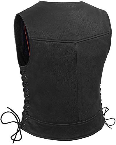 True Element Womens Fitted Side Laced Leather Motorcycle Vest With Zip Front Closure Black X-large