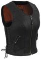 True Element Womens Fitted Side Laced Leather Motorcycle Vest With Zip Front Closure Black X-large