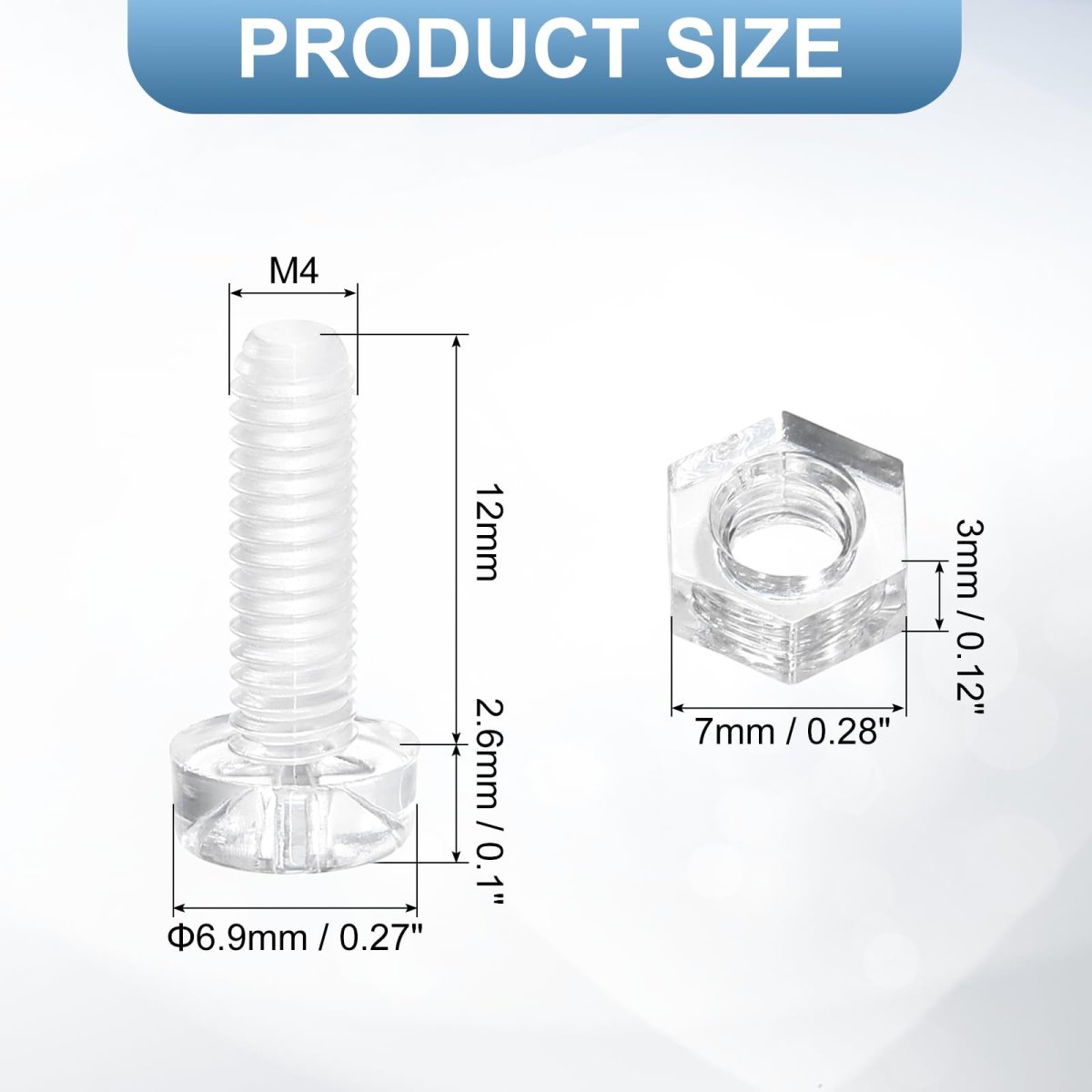 100 Sets Clear Acrylic Screws And Nuts Kit M4 X 12mm Pc Transparent Round Head Phillips Bolts With Hex For Machine Electronic