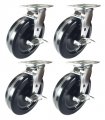 4 Heavy Duty Caster Set 8 Phenolic Wheels Rigid Swivel And Brake Sb 