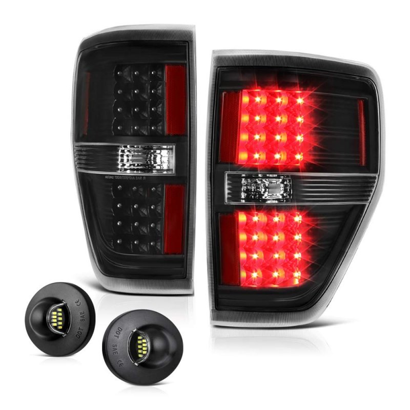 Black Housing Led Tail Light Full-led License Plate Lamp Assembly Replacement Bundle For 2009-2014 Ford F150 Pickup Truck