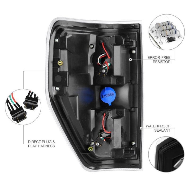 Black Housing Led Tail Light Full-led License Plate Lamp Assembly Replacement Bundle For 2009-2014 Ford F150 Pickup Truck