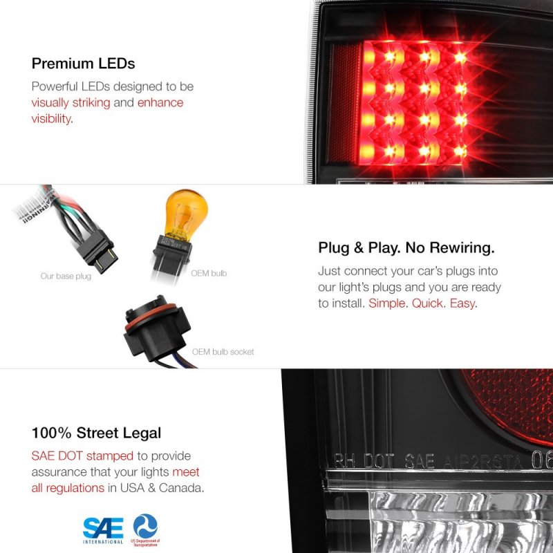 Black Housing Led Tail Light Full-led License Plate Lamp Assembly Replacement Bundle For 2009-2014 Ford F150 Pickup Truck