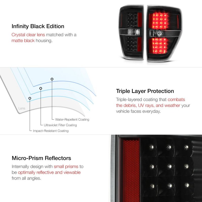 Black Housing Led Tail Light Full-led License Plate Lamp Assembly Replacement Bundle For 2009-2014 Ford F150 Pickup Truck